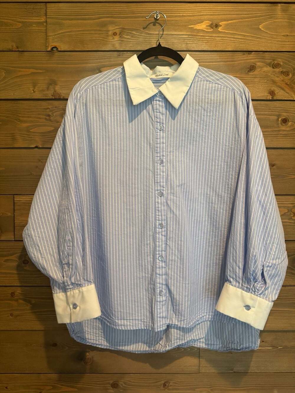 Mustard Seed Blue and White Striped Contrast Collar Button Down Shirt Size L